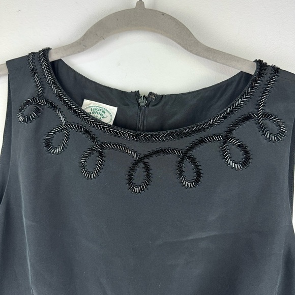 Vintage Laura Ashley Black Silk Beaded Neckline Dress, Size 6 - Picture 3 of 10
